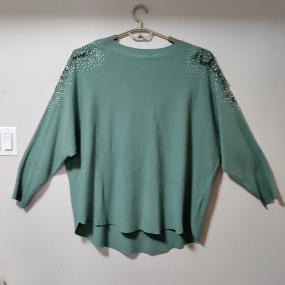 NWT LIV Milano Embroidered Studded Fairy Lagenlook Artsey Sweater Sage Green 3X - Picture 3 of 10